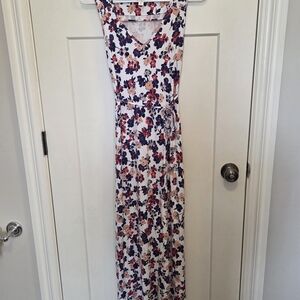 Thyme Maternity White Maxi Dress with Pink & Blue Floral Print